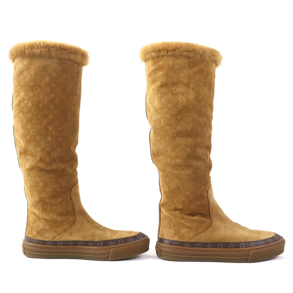 Excellent LOUIS VUITTON Boots Monogram Pattern Mouton Camel Women 36 Used