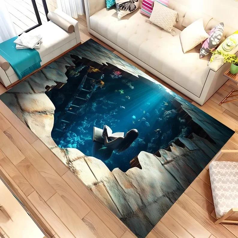 Tappeto Nave Dimenticata Sotto Crepe della Terra 3D Tappeto Nave Antica e Rotta Tappetino Antiscivolo Decorazione per la Casa