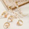 5-piece fashionable and minimalist floral tassel earrings with open flower rings for women's jewelry set