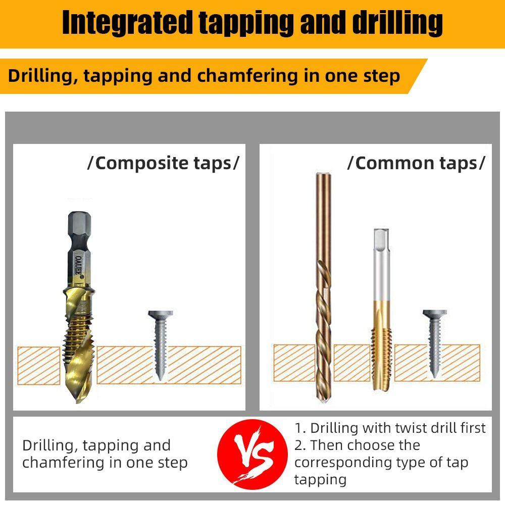 6Pcs Spiral Flute Compound Tap Hex Shank Screw Thread Bit Durable Tap Drill Bit  Metal