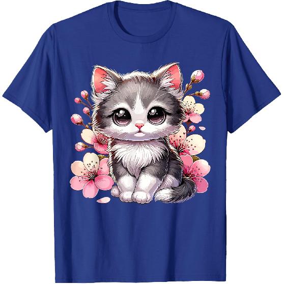 Cute Cat with Cherry Blossoms Cat T-Shirt