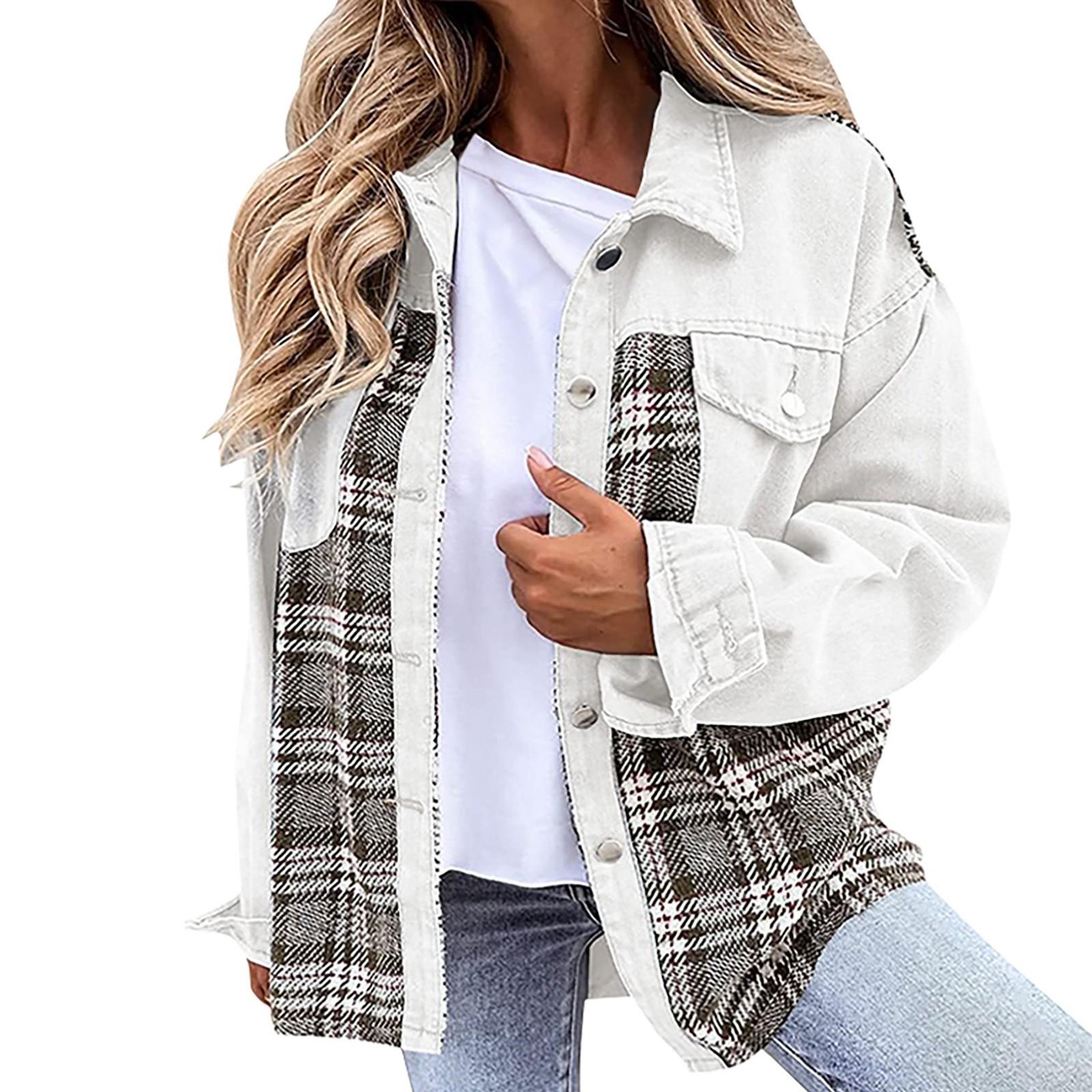 

Женская джинсовая куртка с длинным рукавом, большие размеры, базовая, с лацканами, на пуговицах, укороченная, повседневная, джинсовая куртка, пальто для дальнобойщиков, куртка M белый