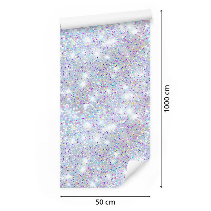 Iridescent glitter wallpaper light gray, white and azure 50x1000