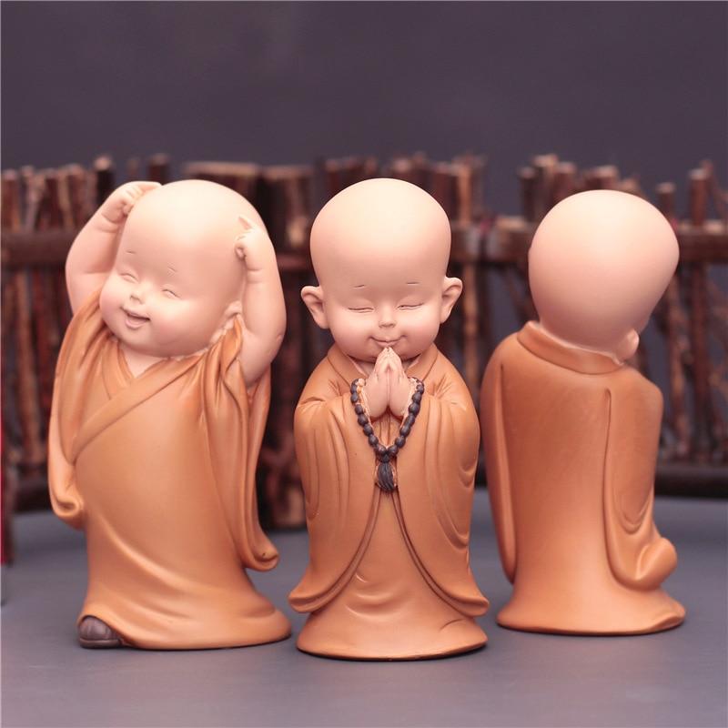 Cute Small Monk Status Figurines Religion Buddha Resin Crafts Desk Miniatures Ornaments Accessories Home Decor Car