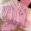 1011 Autumn New Women's Pajamas, High-End Striped Long Sleeve and Long Pants, Color-Blocked Cartoon Cute Collared Loungewear