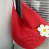 Large Capacity Woven Tote Bag Women's Exquisite Flower Knitted Oblique Span Bag Seaside Leisure Vacation Beach Bag