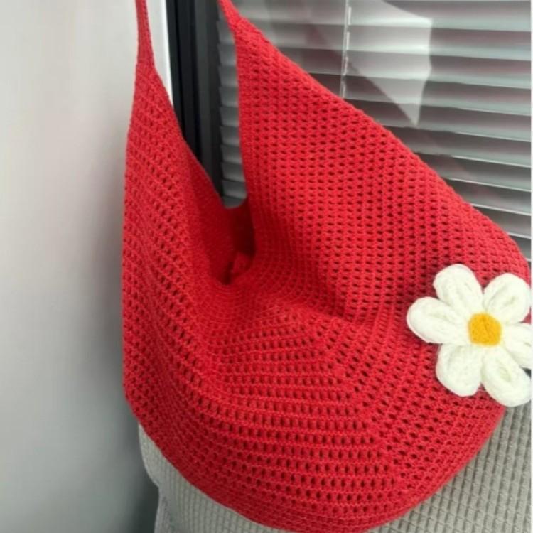 Large capacity woven tote bag women's exquisite flower knitted oblique span bag seaside leisure vacation beach bag