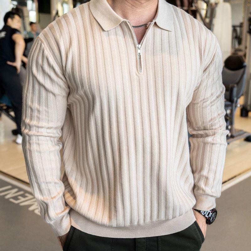 Pánské pletené polo tričko 2025 - Módní trend podzim/zima, Sportovní ležérní základní vrstva