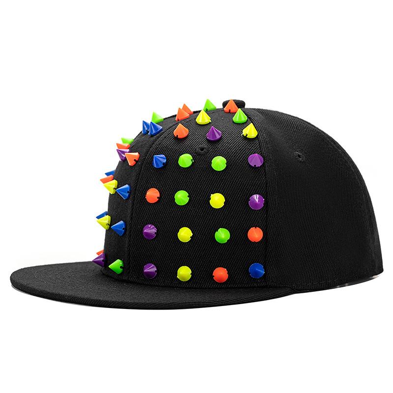 Ручная работа Семицветные заклепки Бейсболка Флуоресцентная Солнцезащитная кепка Хип-хоп кепка