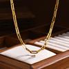 Necklace Stainless Steel Rectangular Chain Thick Choker Gold Silver Color Simple Design Adjustable Unisex Gift Accessory [Rockyu] Women's & 40-45cm