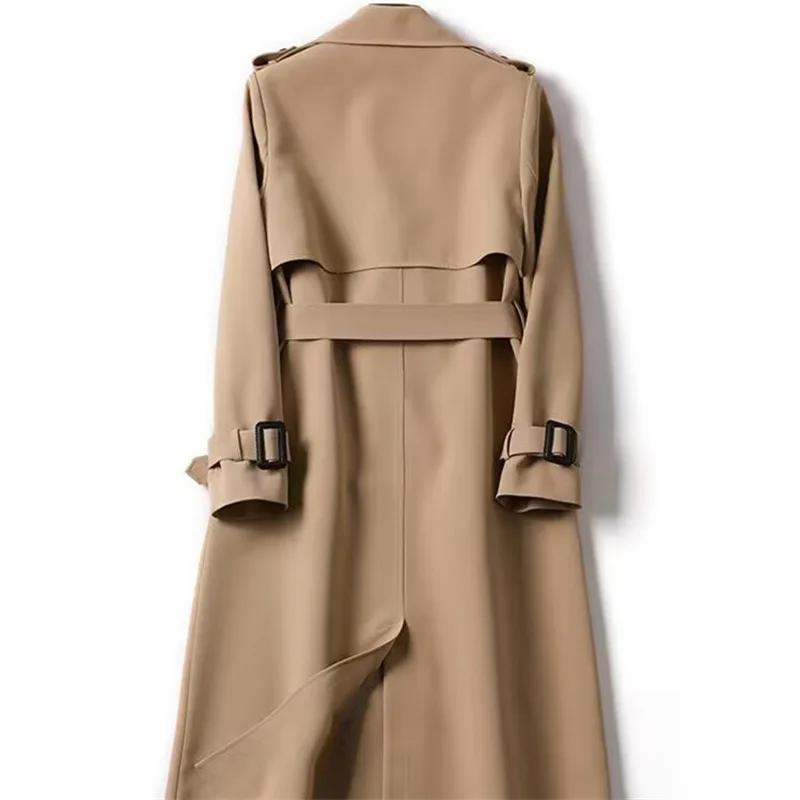 Trench Coat da Donna Primavera Autunno Coreano Lungo Elegante Doppiopetto Khaki Giacca a Vento Streetwear