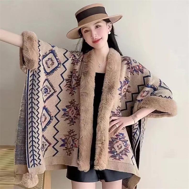 Women's Ethnic Style Knitted Shawl Cardigan for Autumn & Winter Travel