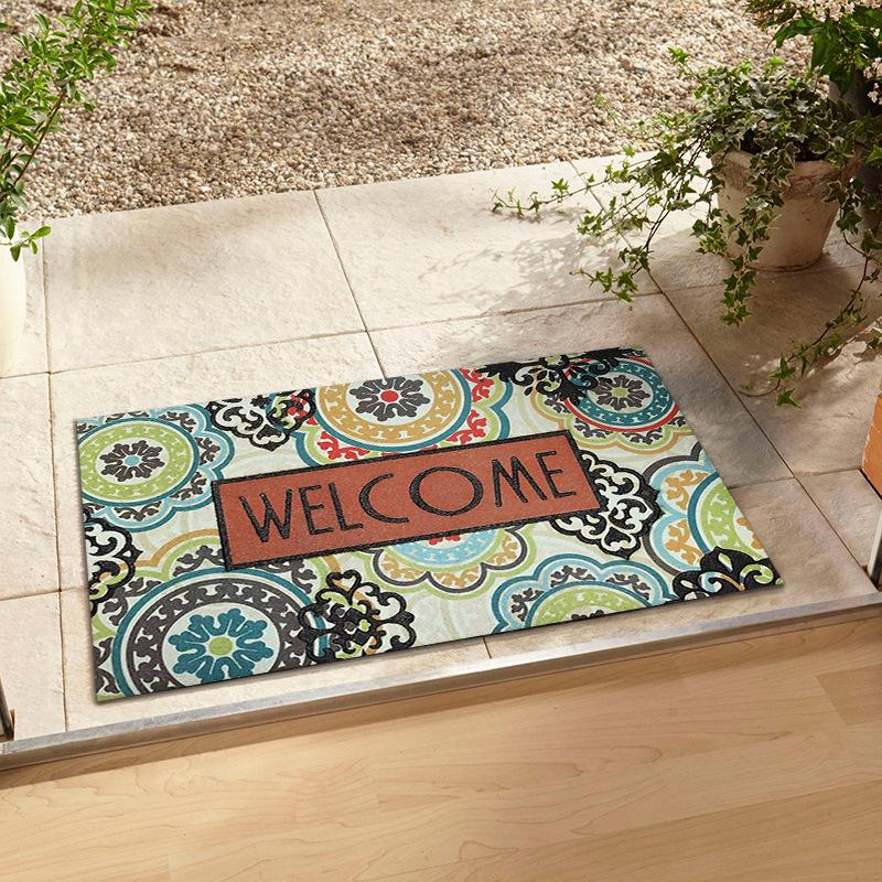 Welcome Floral Vintage Pattern Door Mat Colorful Decorative Non-slip Carpet Rug for Front Door Entryway Home Decoration Door Mat