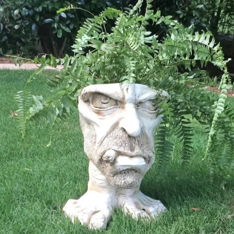 Lustige Harzskulptur im Blumentopf mit lustigem Ausdruck Gartenzubehör
