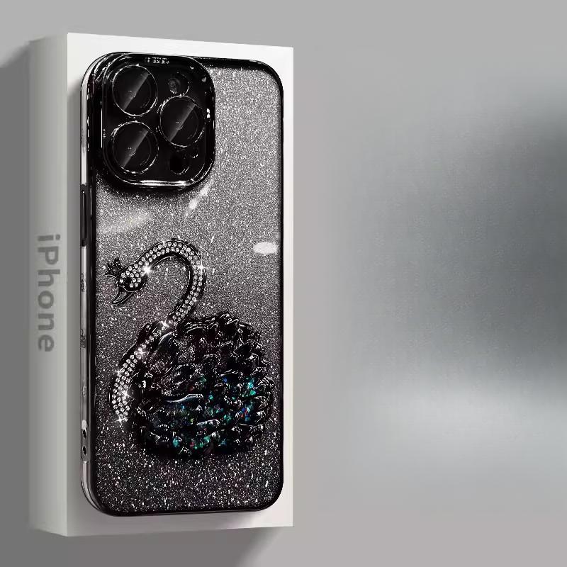 Glitter Pink Diamond Swan Suitable for Apple 16Pro Gradient Phone Case IPhone 15 Anti-fall Lens Film 14 Protection Case