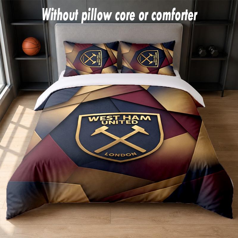 Set Biancheria da Letto West Ham United Football Design 1 Copripiumino + 2 Federe Morbido Traspirante Biancheria da Letto per la Casa