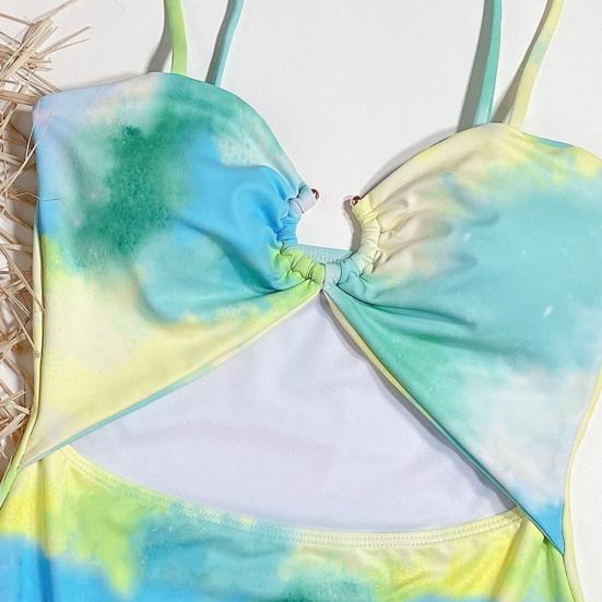 Women Bikini Tie Dye Hollow One-piece High Waist Slim Monokini Swimwear Beach
