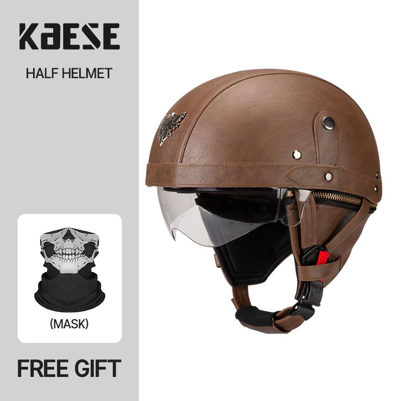 

Винтажный мотоциклетный шлем-полулицо, мотоциклетные шлемы, мужской, женский, унисекс, шлем для скутера, летний шлем, черный, коричневый, одобрено DOT, Casque S