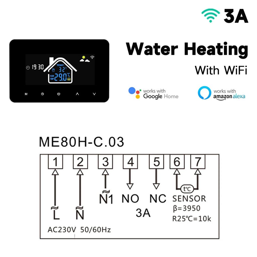 2024 New Smart Thermostat Tuya WiFi Temperature Controller Electric Floor Heating Plumbing LCD Display for Alice AlexaGoogleHome