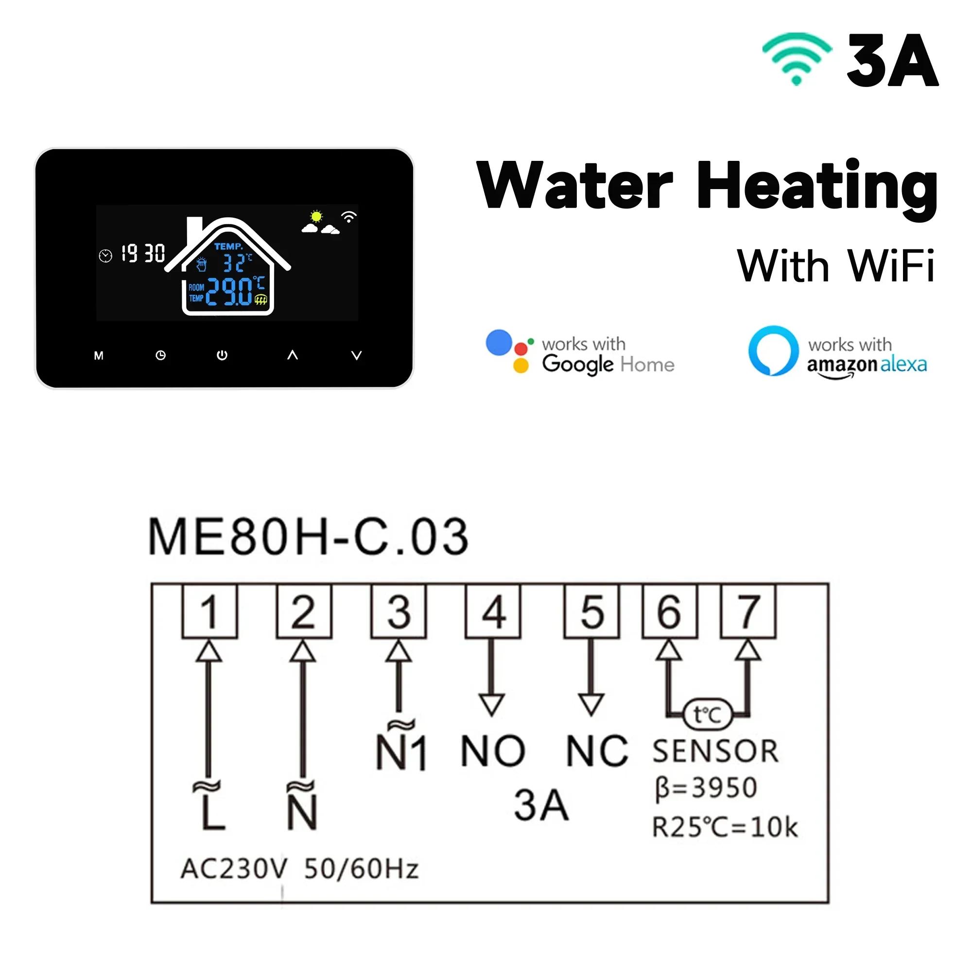 2024 New Smart Thermostat Tuya WiFi Temperature Controller Electric Floor Heating Plumbing LCD Display for Alice AlexaGoogleHome WiFi Water Heating