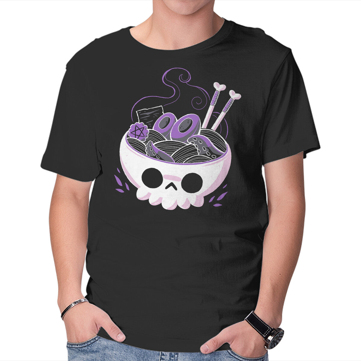 Unisex Crew Neck T-Shirt Creepy Ramen Graphic Short Sleeve Casual Tee XL
