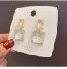 Green Earrings White Glass Rhinestone Square Big Wedding Earrings Bridal Engagement Charm Jewelry Women'S Accessories