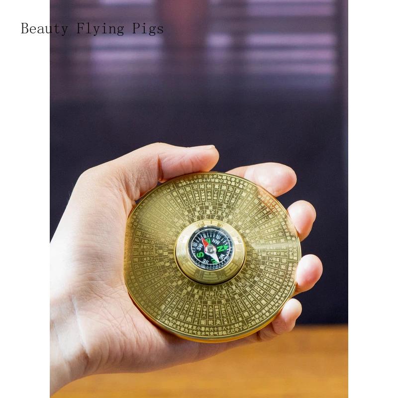 New Chinese Style Pure Copper Solid Double-sided Bagua Tai Chi Compass Rotating Compass Decompression Fingertip Gyroscope