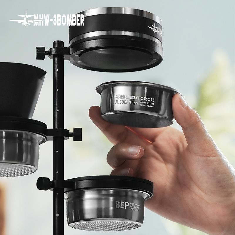 MHW Magnetic Bar Storage Rack with Pink Bowl, Coffee Machine Utensil Shelf, Tamping Cloth & Distributor