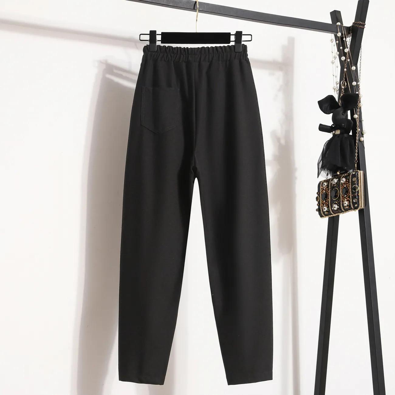 

Длинные брюки больших размеров, женские эластичные свободные брюки с высокой талией, винтажные однотонные свободные повседневные базовые брюки-шаровары, широкие брюки XXXXL чёрный