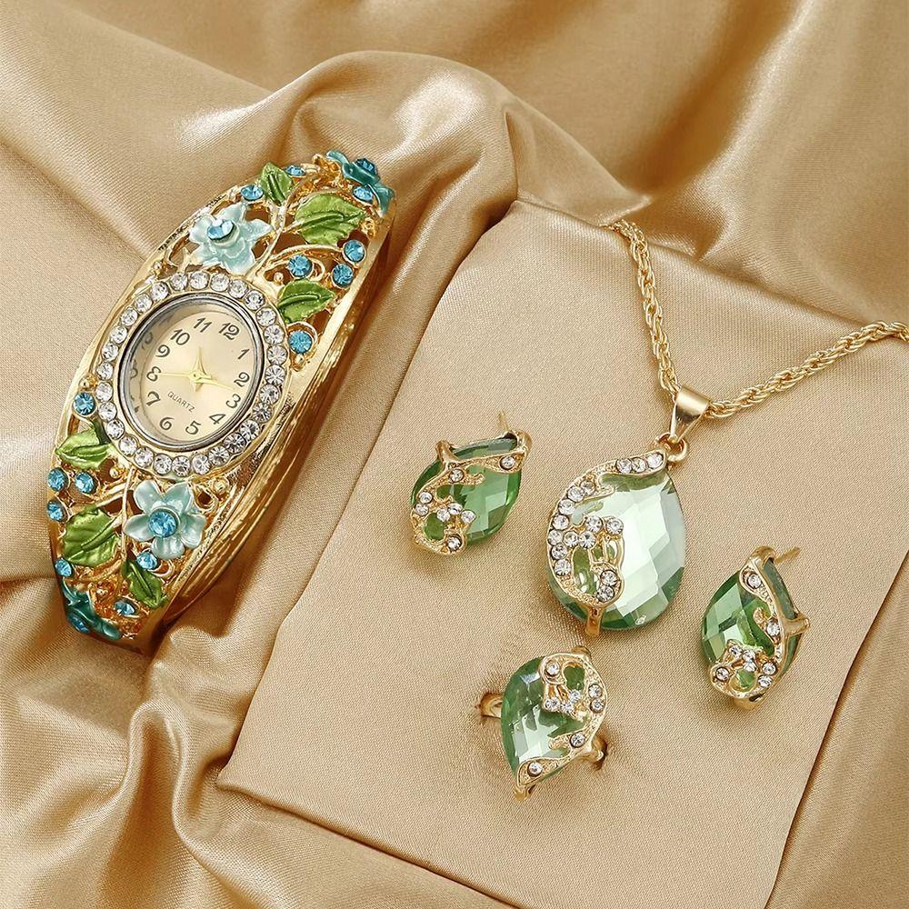 Retro Flower Butterfly Watch Quartz Movement Floral Watch Set  Evening Party