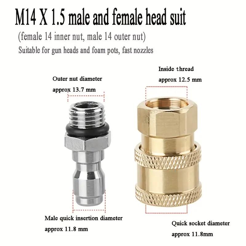 High Pressure Water Gun Quick Plug Live Connection 1/4 Fast Connector M14*1.5 High Pressure Spray Head Foam Pot Accessories