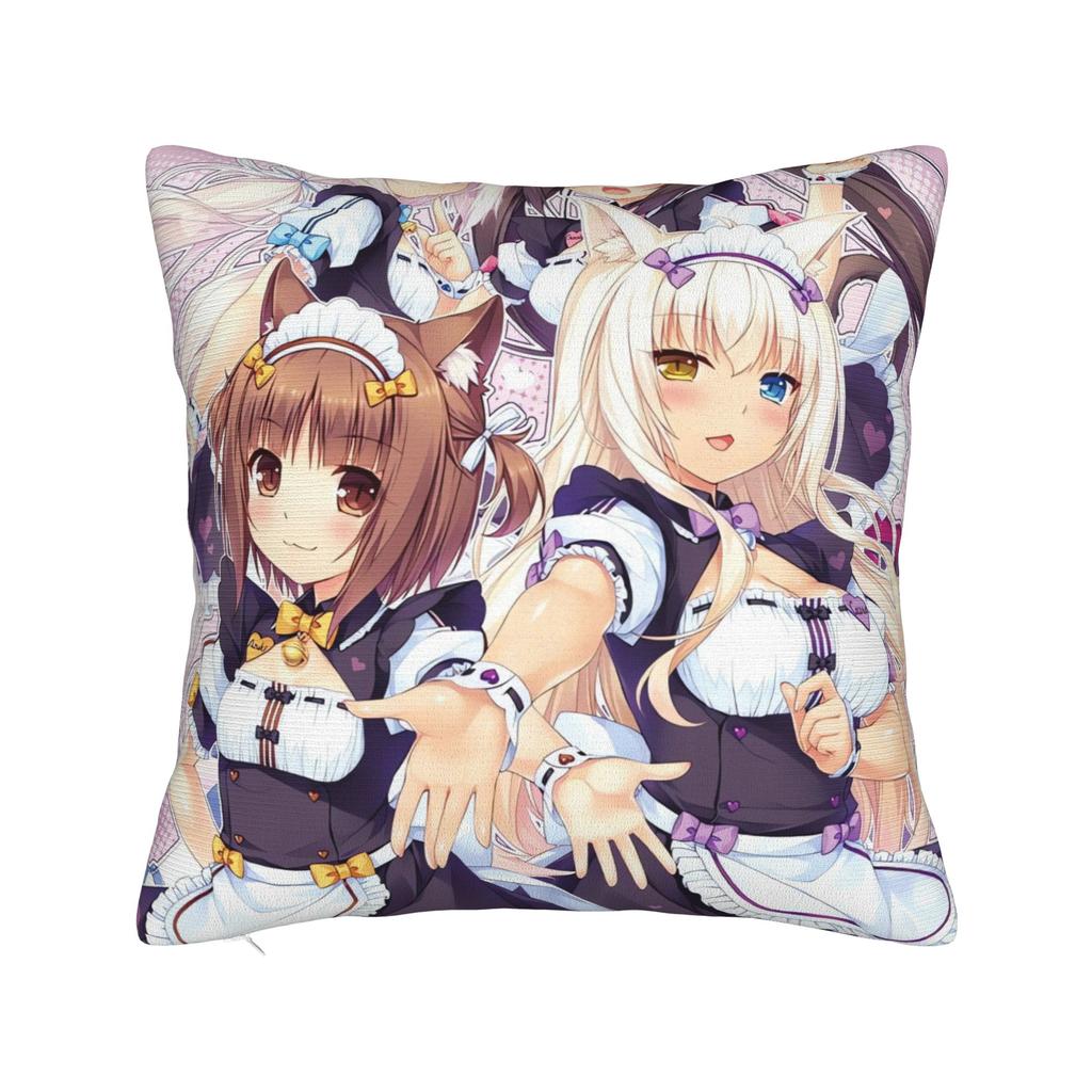 Pillow Case Super Kawaii Game Nekopara Chocola Vanilla Square  Pillow Cover For Living Room Bed Chair Fashion Pillowcases