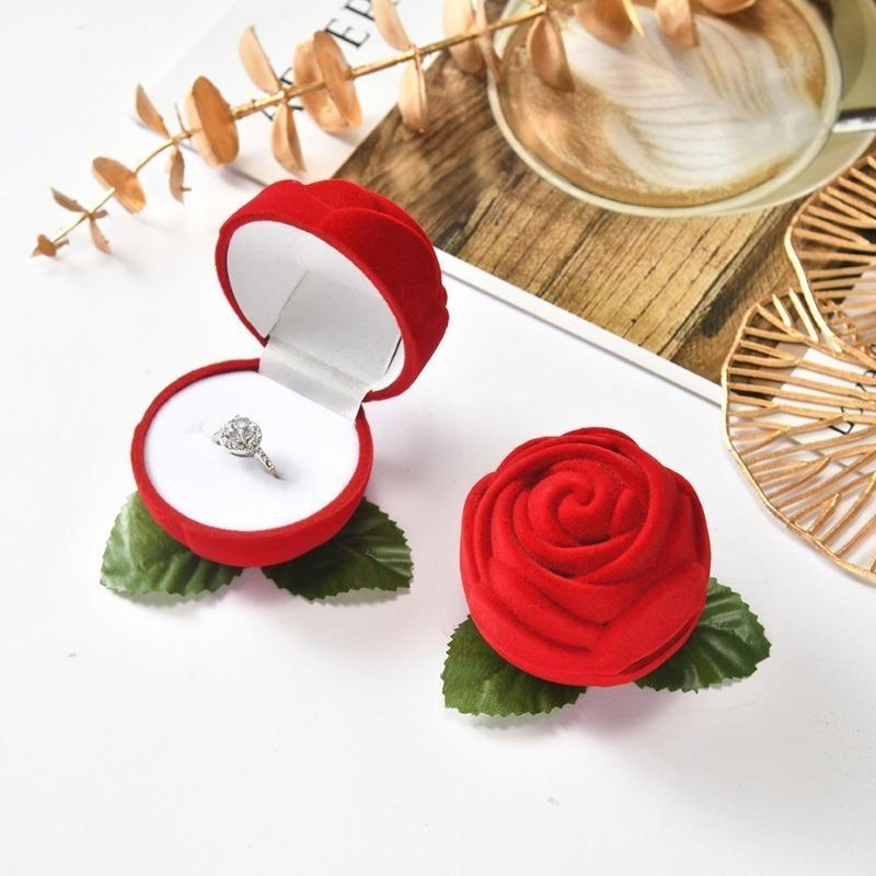2 pieces of rose shaped ring jewelry box simulating wedding anniversary suitable for girlfriend, wife, romantic marriage proposal