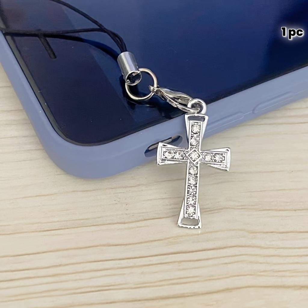 1 Piece Alloy Inlaid with Artificial Rhinestone Cross Phone Charm, Phone Lanyard, Bag DIY Accessory.Mobile Phone Accessories