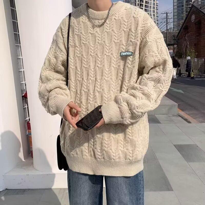 Twist Sweater Men's Autumn and Winter New Style Japanese Retro Trendy Brand Lazy Style Round Neck Sweater Loose Casual Top