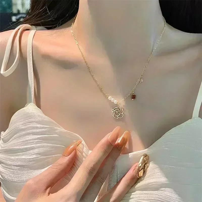Imitation Pearl Tassel Flat Snake Bone Necklace For Women Fashionable Personalized Daily Accessory Party Jewelry Birthday Gifts