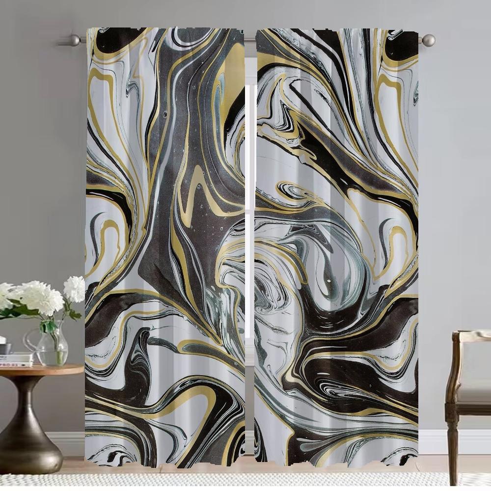Verdunkelungsvorhang für Zimmer 2 Paneele Schwarz Goldener Marmor Moskitonetzvorhänge Heim-Innenvorhänge Tüll für Schlafzimmer-Raumteiler
