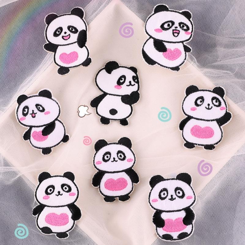 8 Pcs Cartoon Panda Embroidered Patches Iron On Patches Animal Repair Patches Sewing On Applique Patches for Clothes Bag
