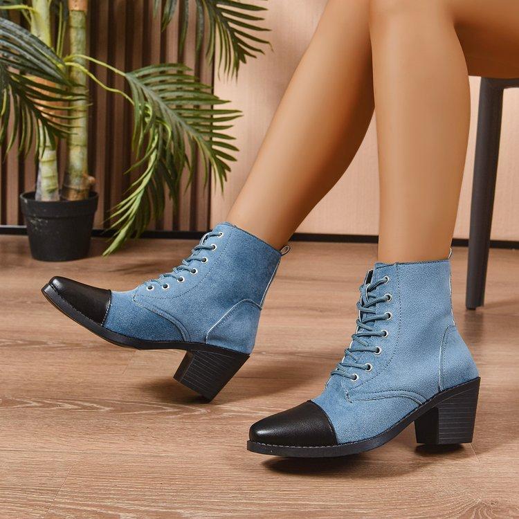 Women's Fashion Hundred Soft Elastic Comfortable Ankle Boots Shock Absorbing Anti-slip Casual Sports Lace-up Martin Boots