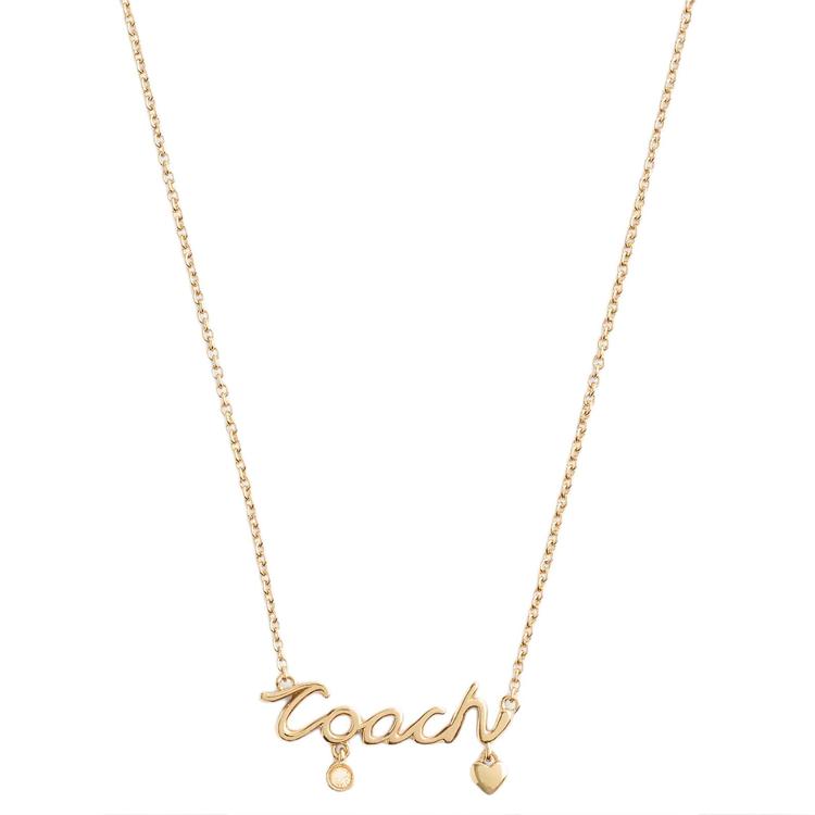 Coach Logo Decorated Glass Necklace Women necklace Gold CAD52-GLD F,Gold
