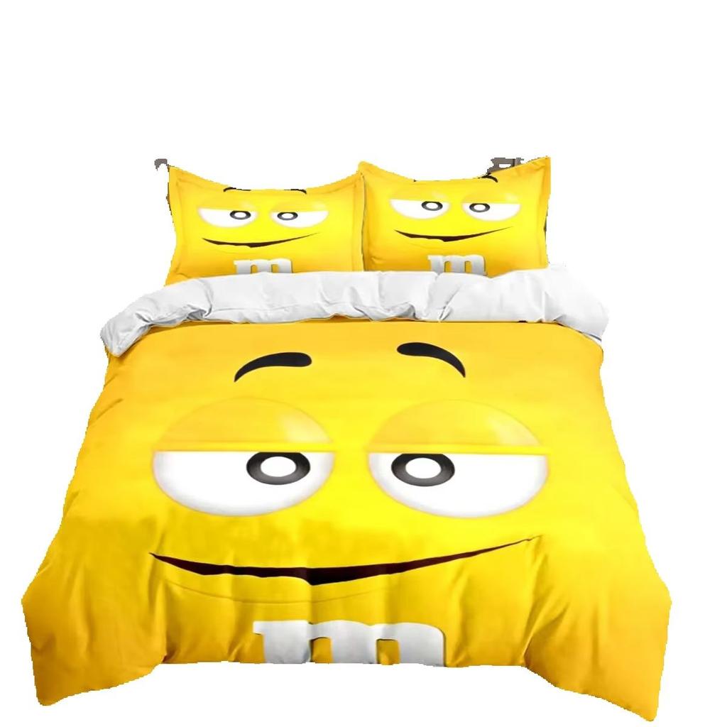 Cartoon M&M Bettbezug Kissenbezug Schokolade Bettwäsche Set Erwachsener Junge Mädchen Schlafzimmer Dekoration Kinder Einzel Doppel Große Größe