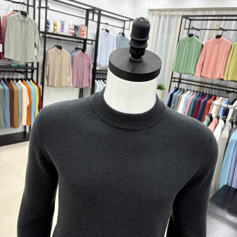 Men's Autumn/Winter Wool Sweater - Half-High Collar, Solid Color, Long Sleeve, Skin-Friendly, Warm Base Layer