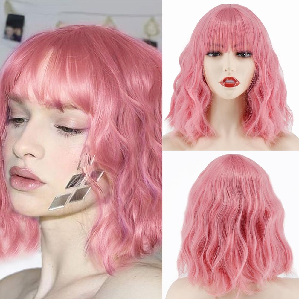 MERISIHAIR Korte platina Bob syntetiske parykker Blond Ombre Bølget parykk Mørke røtter med smell for kvinner Daglig slitasje