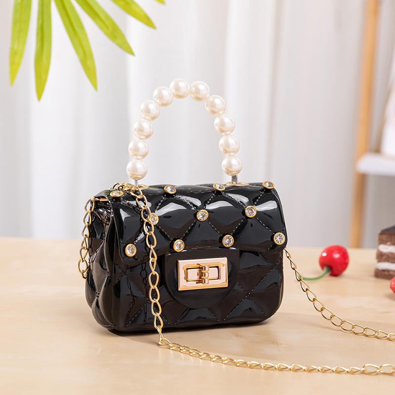 Stylish and Elegant Pearl Diamond Rhombus Bag Mini Children's Shoulder Messenger Handbag