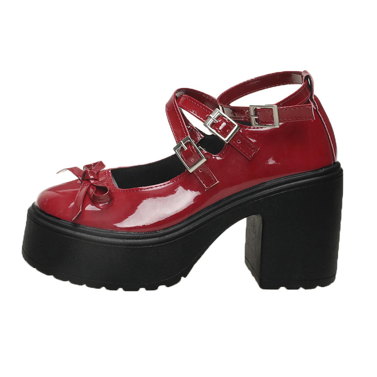 

Модные туфли Мэри Джейн на массивной платформе с пряжкой на ремне, женские туфли на высоком каблуке с ремешком на щиколотке, женские туфли-лодочки, весна 2025, большой размер, обувь Лолита 35 красный