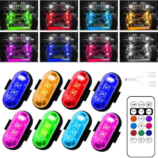 Wireless LED Lights for Car, Wireless Rock Lights with 8 Colors 10 Modes,Led Strobe Warning Light, Motorcycles, Boats, Camping, Bikes,