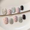Handmade Press On Nail French Simple Sweet Pink Color Contrast Cat Eye Polka Point Star Short Round Fake Nail Patch Artificial Nail Reusable