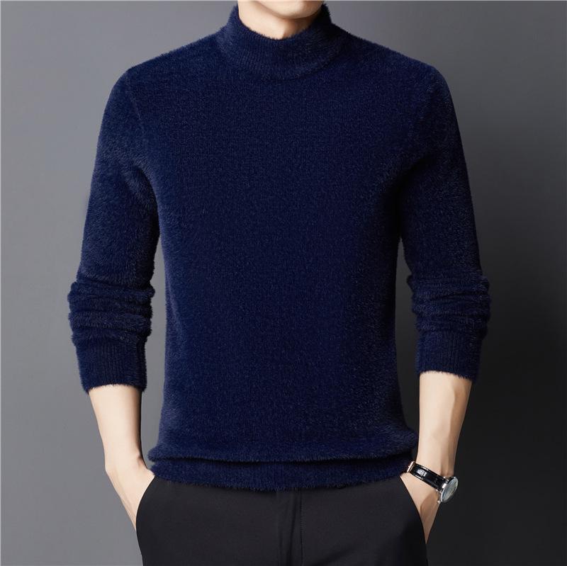 

Men s Thick Chenille Velvet Turtleneck Sweater with Golden Carving Large