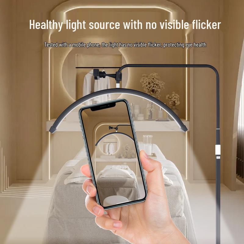 Beauty Salon Multi-Angle Half-Moon Floor Lamp for Manicure, Eyelash, Tattoo, Eyebrow, & Facial Lighting