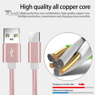 Copper Core Nylon Braided Cord High Strength Anti-winding Phone Data Cable Micro USB Interface 2A Fast Charging Cable for Android
